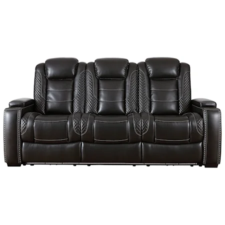 Faux Leather Power Reclining Sofa w/ Adjustable Headrests & Theater Lighting